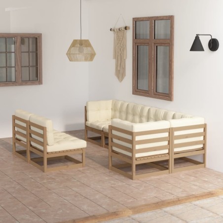7-tlg. Garten-Lounge-Set mit Kissen Kiefer Massivholz