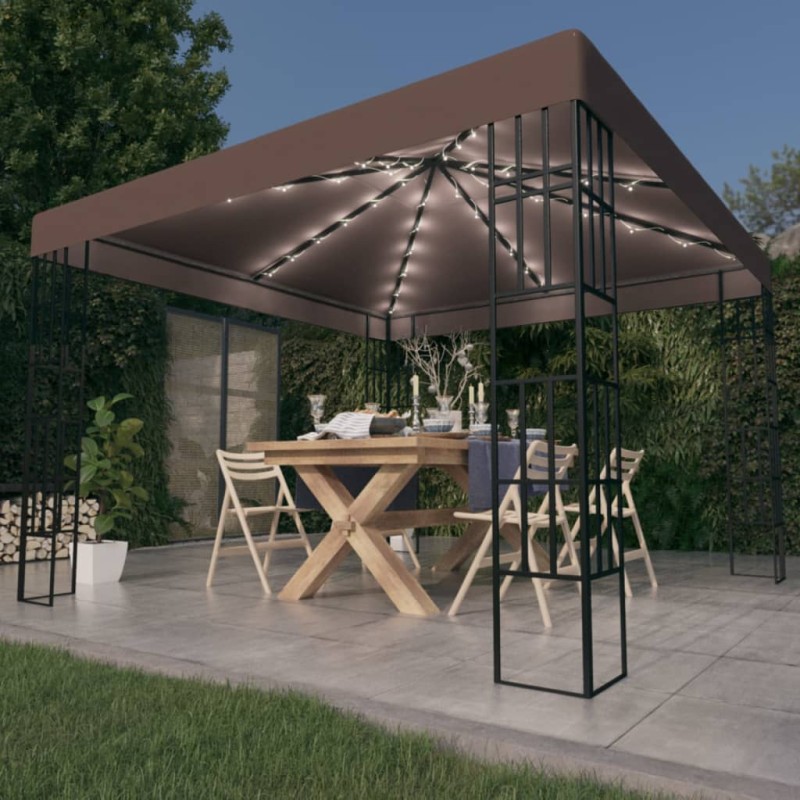 vidaXL Pavillon mit LED-Lichterkette 3x3 m Taupe vidaXL Pavillon mit LED-Lichterkette 3x3 m Taupe