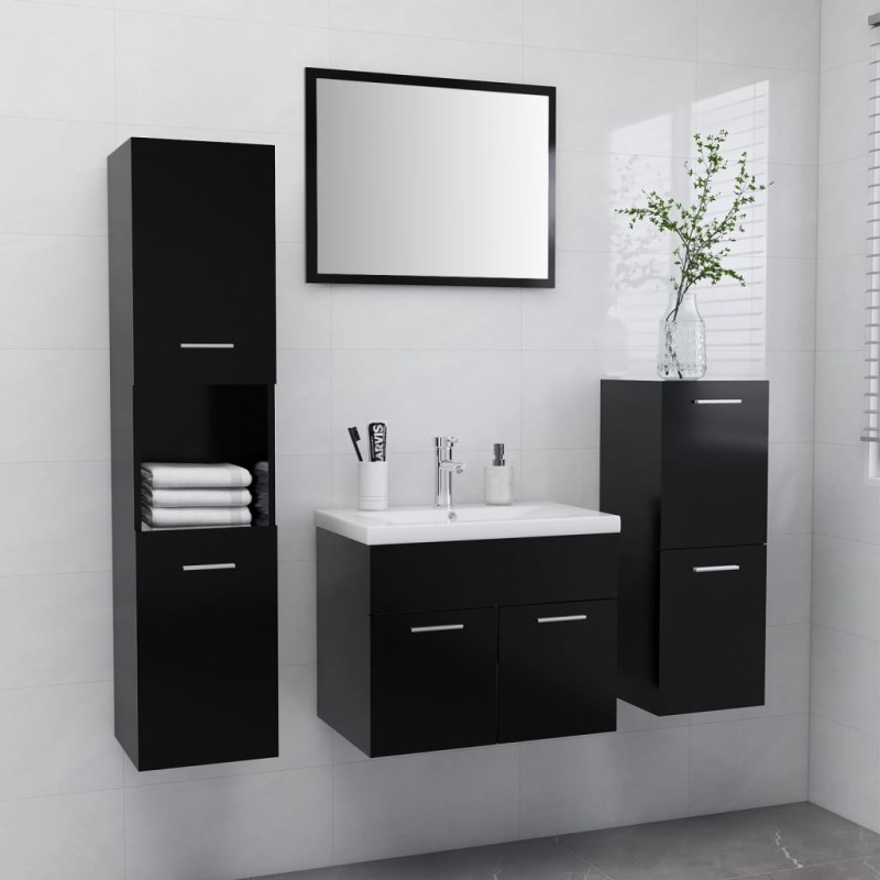 vidaXL Badmöbel-Set Schwarz Holzwerkstoff vidaXL Badmöbel-Set Schwarz Holzwerkstoff