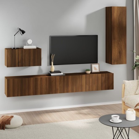 vidaXL 4-tlg. TV-Schrank-Set Braun Eichen-Optik Holzwerkstoff