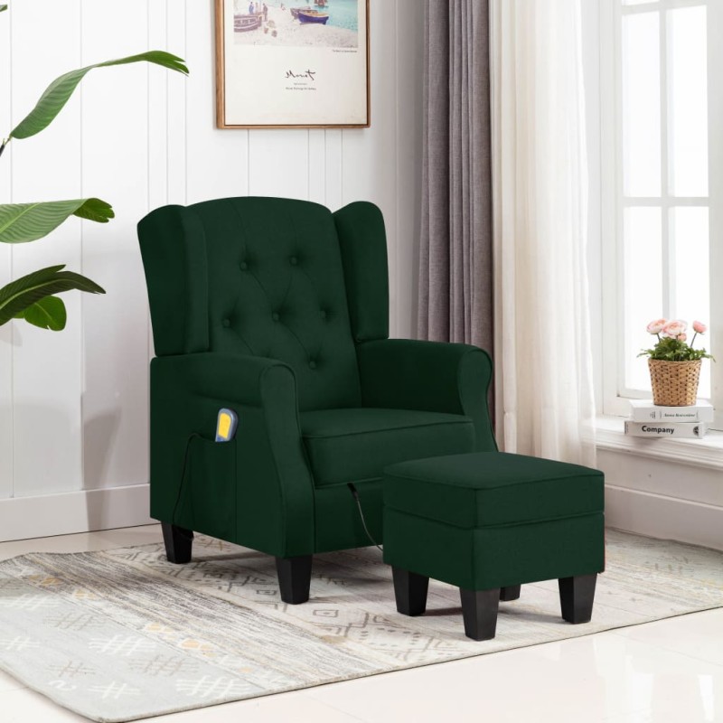 vidaXL Massagesessel mit Hocker Dunkelgrün Stoff vidaXL Massagesessel mit Hocker Dunkelgrün Stoff