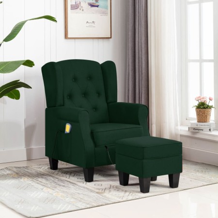    vidaXL Massagesessel mit Hocker Dunkelgrün Stoff