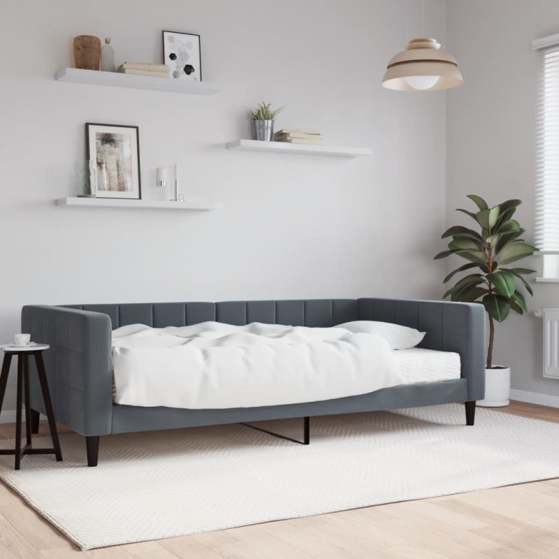 vidaXL Tagesbett mit Matratze Dunkelgrau 100x200 cm Samt vidaXL Tagesbett mit Matratze Dunkelgrau 100x200 cm Samt