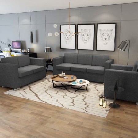 vidaXL Dreiteilige Sofagarnitur Stoff Dunkelgrau 
