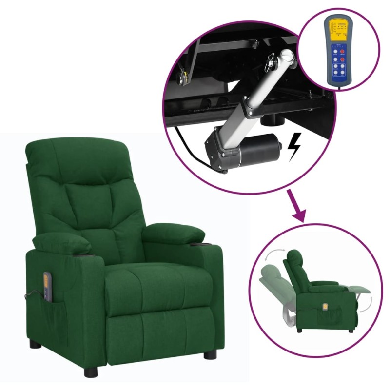 vidaXL Massagesessel mit Aufstehhilfe Dunkelgrün Stoff vidaXL Massagesessel mit Aufstehhilfe Dunkelgrün Stoff