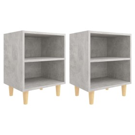 vidaXL Nachttische mit Massivholz-Beinen 2 Stk. Betongrau 40x30x50 cm