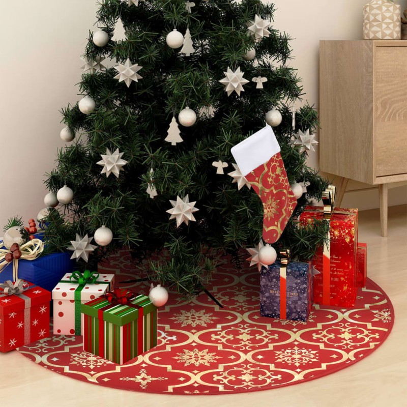 vidaXL Luxus-Weihnachtsbaumdecke mit Socke Rot 150 cm Stoff vidaXL Luxus-Weihnachtsbaumdecke mit Socke Rot 150 cm Stoff