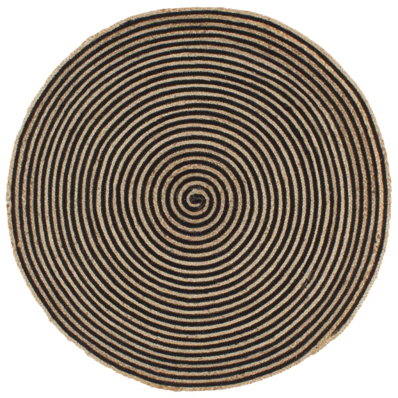 vidaXL Teppich Handgefertigt Jute mit Spiralen-Design Schwarz 120 cm vidaXL Teppich Handgefertigt Jute mit Spiralen-Design Schwarz 120 cm
