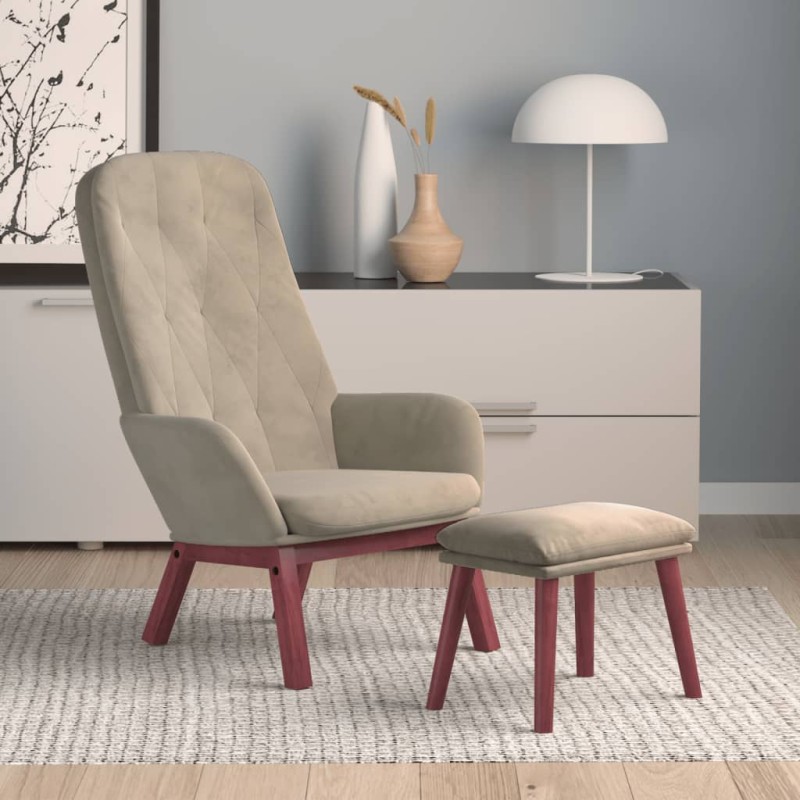 vidaXL Relaxsessel mit Hocker Hellgrau Samt vidaXL Relaxsessel mit Hocker Hellgrau Samt