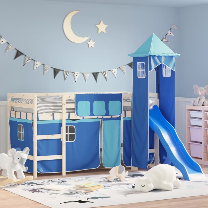 vidaXL Vorhänge für Hochbett mit Turm Blau Polyester vidaXL Vorhänge für Hochbett mit Turm Blau Polyester