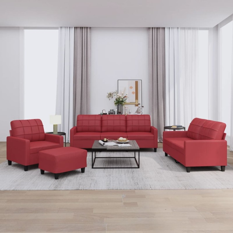 vidaXL 4-tlg. Sofagarnitur mit Kissen Weinrot Kunstleder vidaXL 4-tlg. Sofagarnitur mit Kissen Weinrot Kunstleder