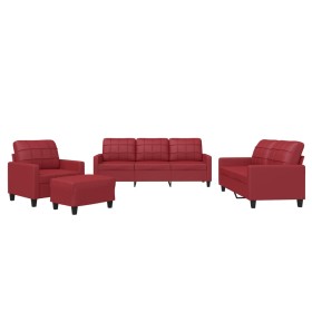 vidaXL 4-tlg. Sofagarnitur mit Kissen Weinrot Kunstleder