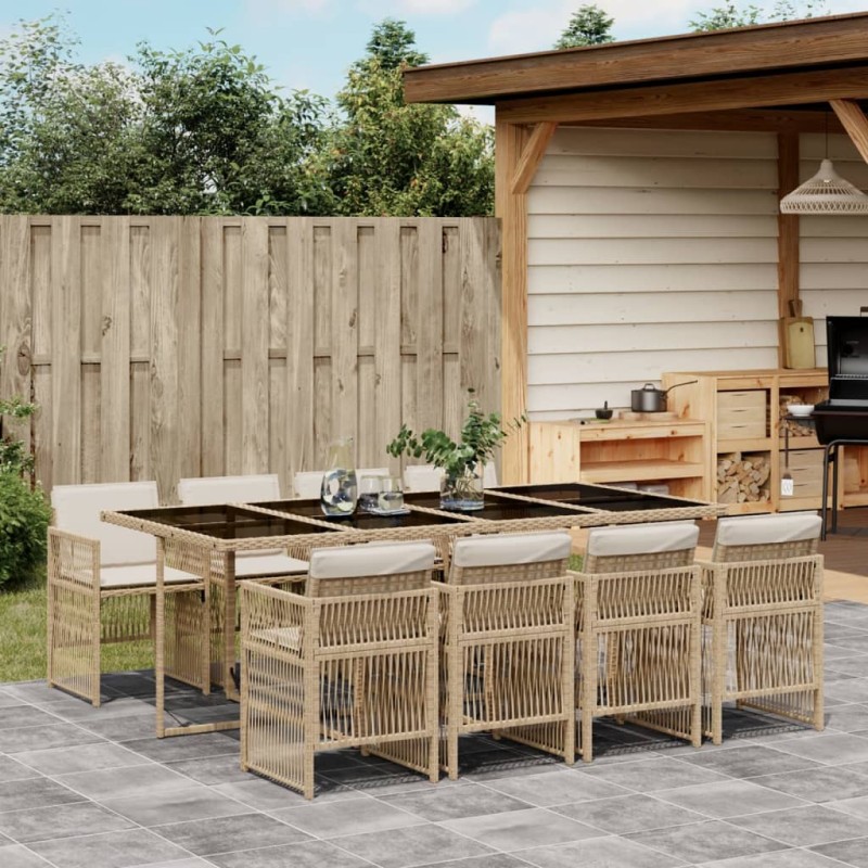 vidaXL 9-tlg. Garten-Essgruppe mit Kissen Beige Poly Rattan vidaXL 9-tlg. Garten-Essgruppe mit Kissen Beige Poly Rattan
