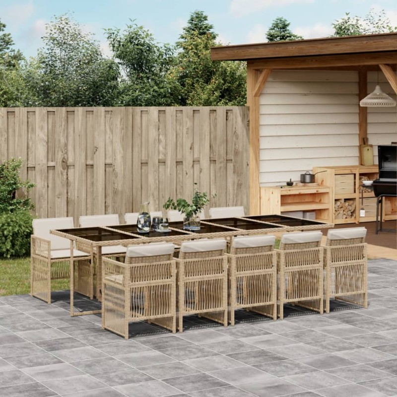 vidaXL 11-tlg. Garten-Essgruppe mit Kissen Beige Poly Rattan vidaXL 11-tlg. Garten-Essgruppe mit Kissen Beige Poly Rattan