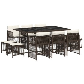 vidaXL 11-tlg. Garten-Essgruppe mit Kissen Braun Poly Rattan