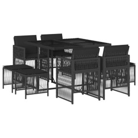vidaXL 9-tlg. Garten-Essgruppe mit Kissen Schwarz Poly Rattan