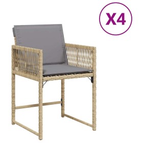 vidaXL Gartenstühle mit Kissen 4 Stk. Beigemischung Poly Rattan