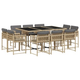 vidaXL 11-tlg. Garten-Essgruppe mit Kissen Beigemischung Poly Rattan