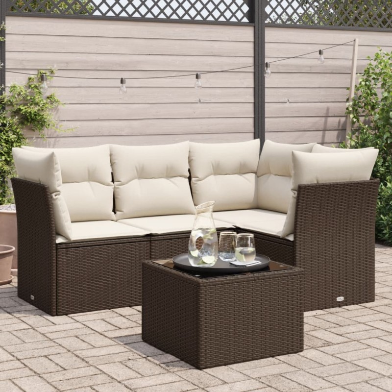 vidaXL 5-tlg. Garten-Sofagarnitur mit Kissen Braun Poly Rattan vidaXL 5-tlg. Garten-Sofagarnitur mit Kissen Braun Poly Rattan