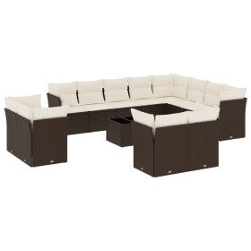 vidaXL 13-tlg. Garten-Sofagarnitur mit Kissen Braun Poly Rattan