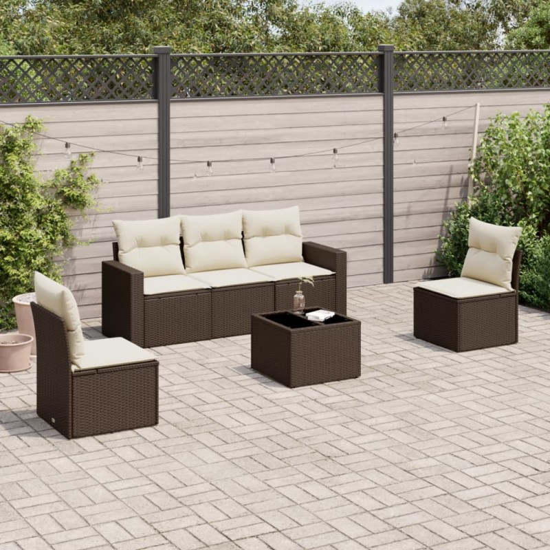 vidaXL 6-tlg. Garten-Sofagarnitur mit Kissen Braun Poly Rattan vidaXL 6-tlg. Garten-Sofagarnitur mit Kissen Braun Poly Rattan