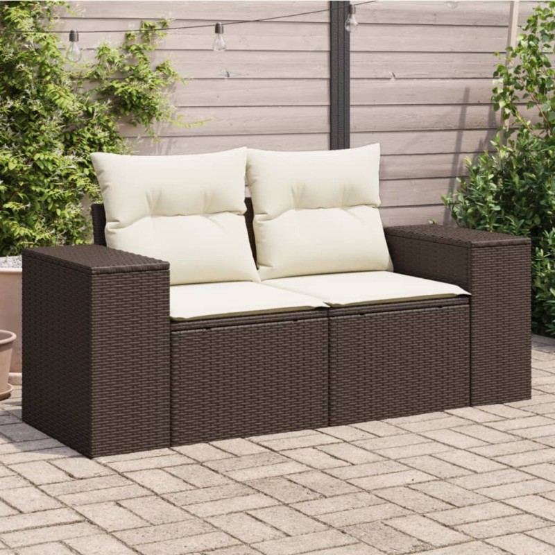 vidaXL Gartensofa mit Kissen 2-Sitzer Braun Poly Rattan vidaXL Gartensofa mit Kissen 2-Sitzer Braun Poly Rattan