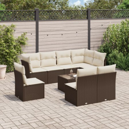 vidaXL 9-tlg. Garten-Sofagarnitur mit Kissen Braun Poly Rattan