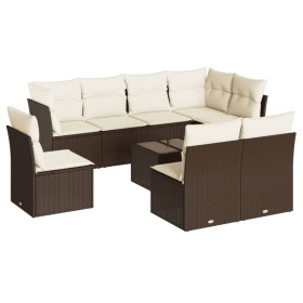 vidaXL 9-tlg. Garten-Sofagarnitur mit Kissen Braun Poly Rattan