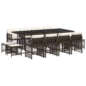 vidaXL 13-tlg. Garten-Essgruppe mit Kissen Braun Poly Rattan