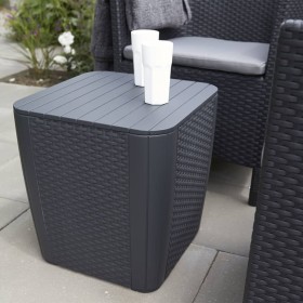 Keter Garten-Beistelltisch Luzon Rattan-Optik Flach Graphitgrau 