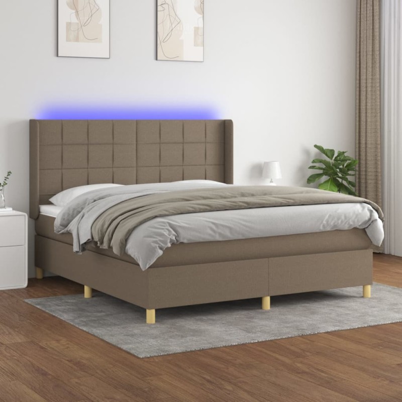 vidaXL Boxspringbett mit Matratze & LED Taupe 180x200 cm Stoff vidaXL Boxspringbett mit Matratze & LED Taupe 180x200 cm Stoff