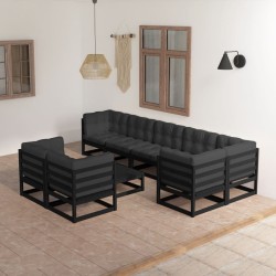 9-tlg. Garten-Lounge-Set mit Kissen Kiefer Massivholz