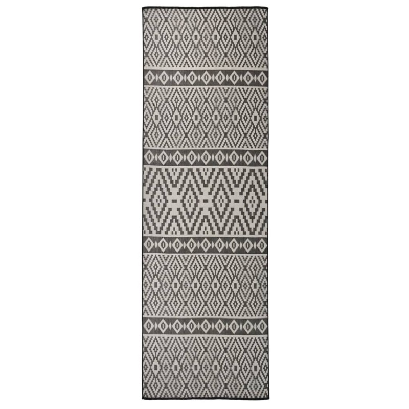 vidaXL Outdoor-Teppich Flachgewebe 80x250 cm Schwarz Gestreift vidaXL Outdoor-Teppich Flachgewebe 80x250 cm Schwarz Gestreift
