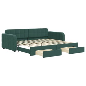 vidaXL Tagesbett Ausziehbar mit Schubladen Dunkelgrün 90x200 cm Samt