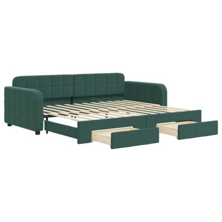 vidaXL Tagesbett Ausziehbar mit Schubladen Dunkelgrün 90x200 cm Samt