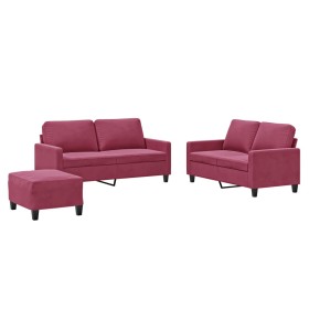 vidaXL 3-tlg. Sofagarnitur mit Kissen Weinrot Samt