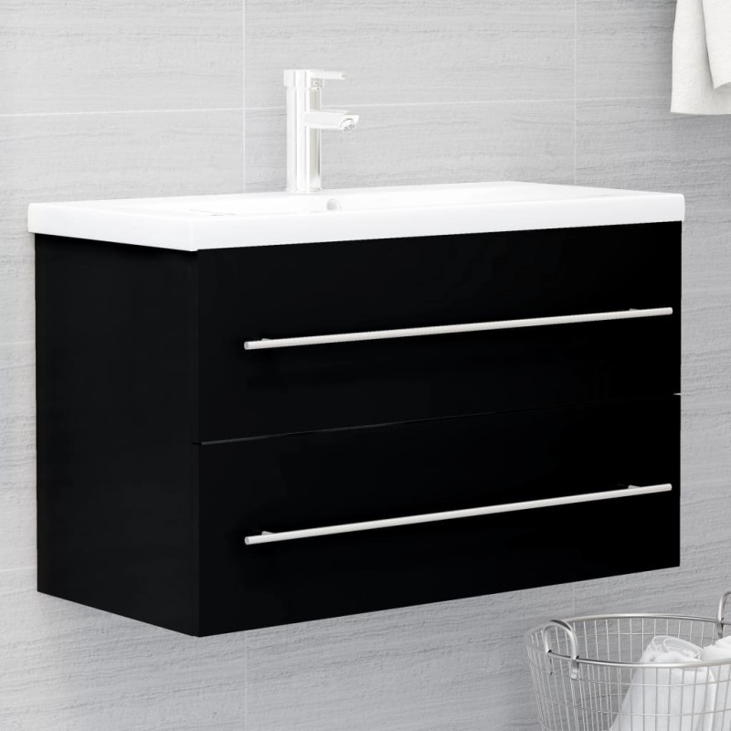 vidaXL Waschbeckenunterschrank mit Einbaubecken Schwarz Holzwerkstoff vidaXL Waschbeckenunterschrank mit Einbaubecken Schwarz Holzwerkstoff