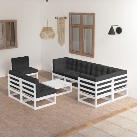 9-tlg. Garten-Lounge-Set mit Kissen Kiefer Massivholz