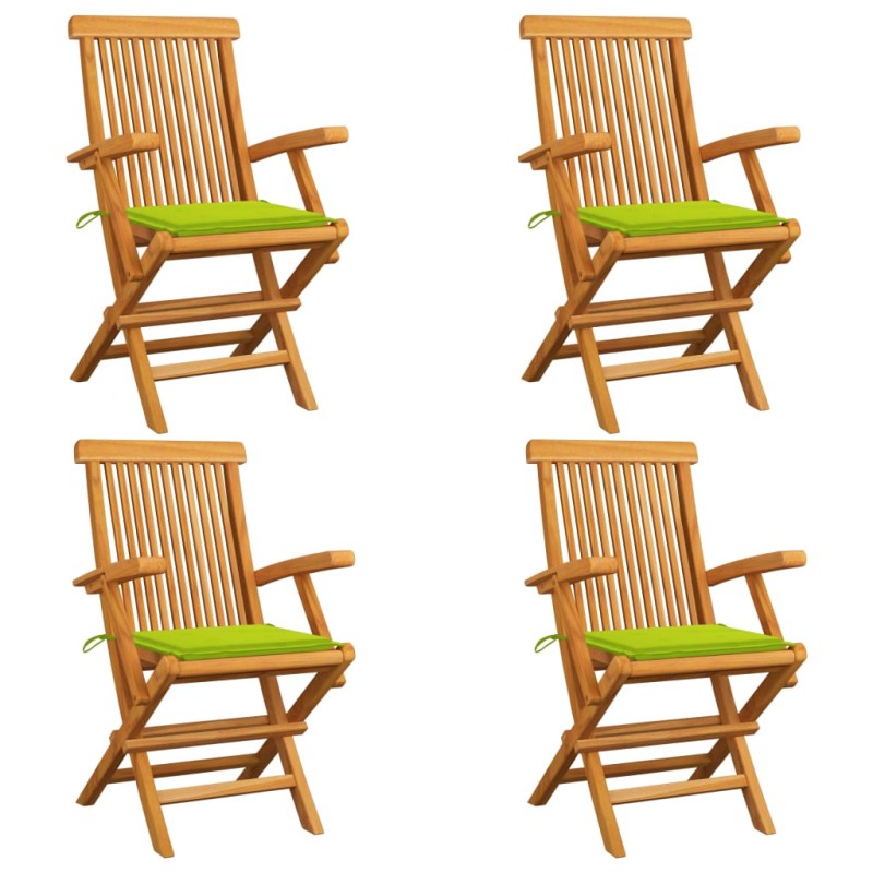 vidaXL Gartenstühle mit Hellgrünen Kissen 4 Stk. Massivholz Teak vidaXL Gartenstühle mit Hellgrünen Kissen 4 Stk. Massivholz Teak