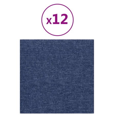 vidaXL Wandpaneele 12 Stk. Blau 30x30 cm Stoff 1,08 m²