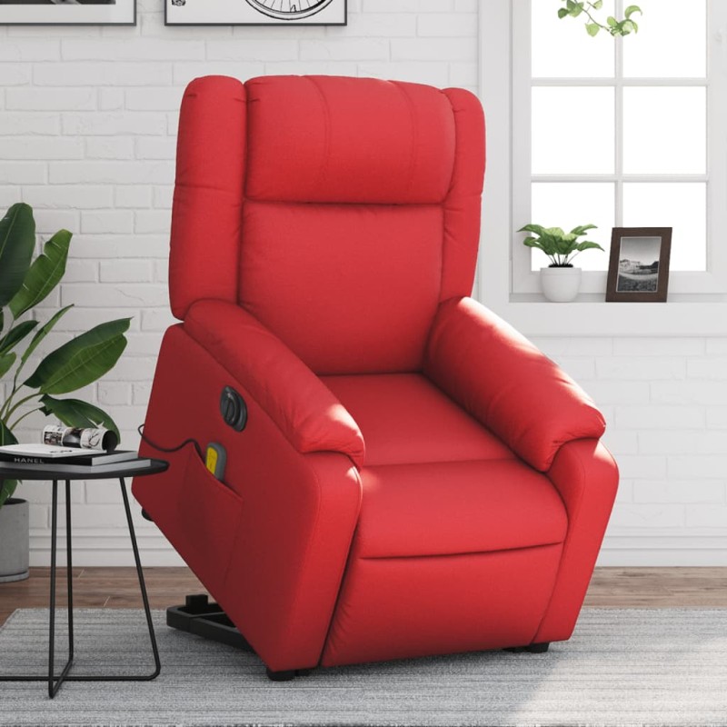 vidaXL Massagesessel mit Aufstehhilfe Elektrisch Rot Kunstleder vidaXL Massagesessel mit Aufstehhilfe Elektrisch Rot Kunstleder