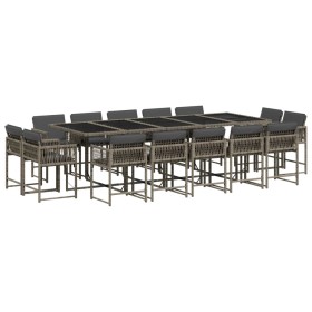 vidaXL 15-tlg. Garten-Essgruppe mit Kissen Grau Poly Rattan