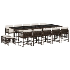 vidaXL 15-tlg. Garten-Essgruppe mit Kissen Braun Poly Rattan