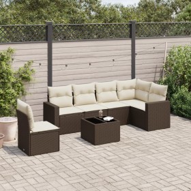 vidaXL 7-tlg. Garten-Sofagarnitur mit Kissen Braun Poly Rattan