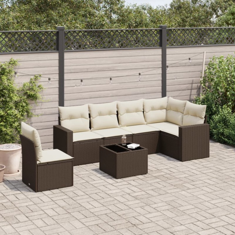vidaXL 7-tlg. Garten-Sofagarnitur mit Kissen Braun Poly Rattan vidaXL 7-tlg. Garten-Sofagarnitur mit Kissen Braun Poly Rattan