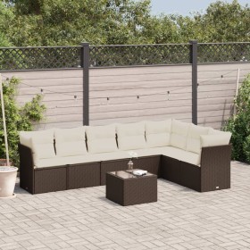 vidaXL 8-tlg. Garten-Sofagarnitur mit Kissen Braun Poly Rattan