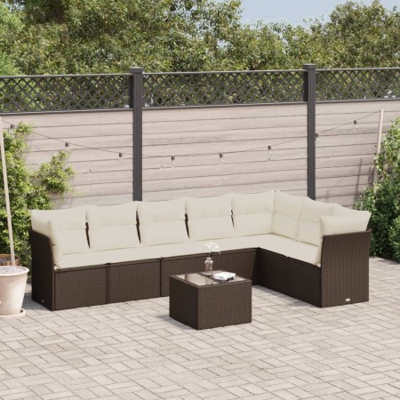 vidaXL 8-tlg. Garten-Sofagarnitur mit Kissen Braun Poly Rattan