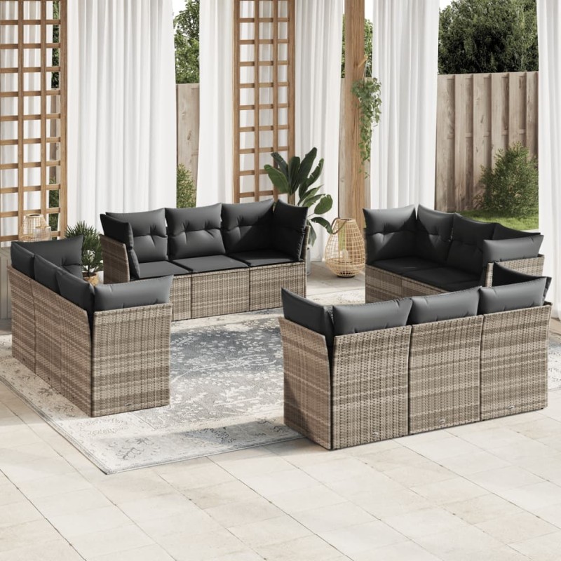 vidaXL 12-tlg. Garten-Sofagarnitur mit Kissen Hellgrau Poly Rattan vidaXL 12-tlg. Garten-Sofagarnitur mit Kissen Hellgrau Poly Rattan