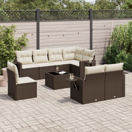 vidaXL 9-tlg. Garten-Sofagarnitur mit Kissen Braun Poly Rattan