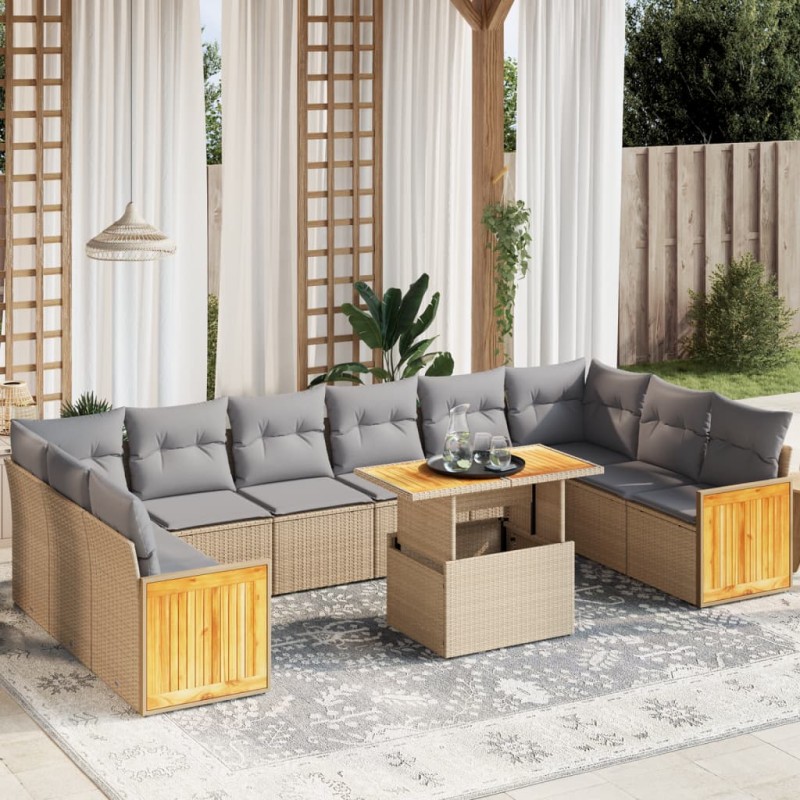 vidaXL 11-tlg. Garten-Sofagarnitur mit Kissen Beige Poly Rattan vidaXL 11-tlg. Garten-Sofagarnitur mit Kissen Beige Poly Rattan